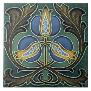 Keramiskt plattor - Blå Gulten Art nouveau Kakelplatta