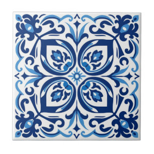 Keramiskt plattor - blå/vit Azulejo-Blommigt Kakelplatta