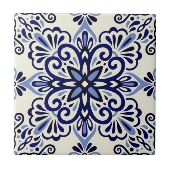Keramiskt plattor - blått/Benvitt Azulejo Tile Kakelplatta (Framsidan)