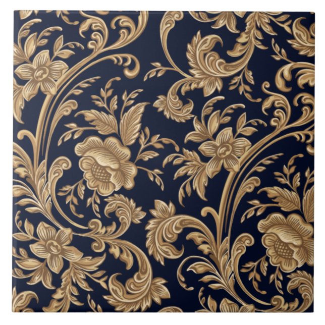 Keramiskt plattor - Blommigt Blue Beige Kakelplatta (Framsidan)