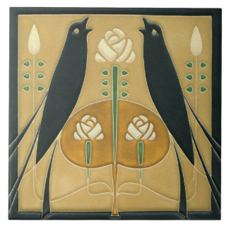 Keramiskt plattor - Blommigten Songbird Art nouvea Kakelplatta