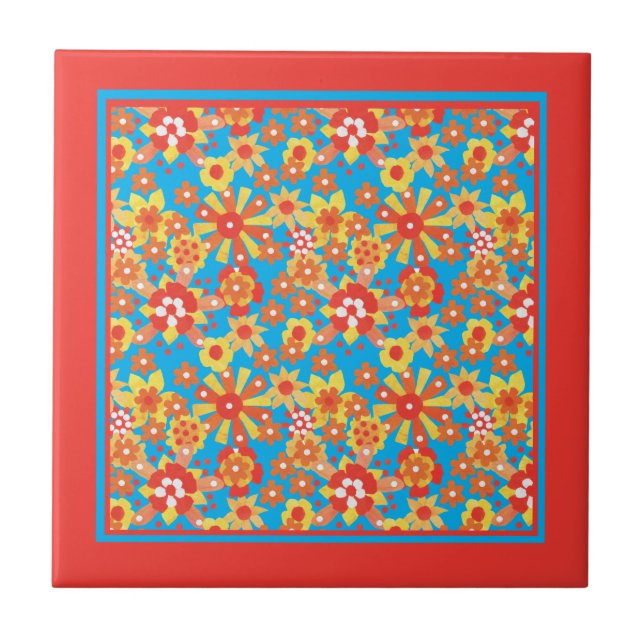 Keramiskt plattor: Ditzy Orange Flowers Mönster Kakelplatta (Framsidan)