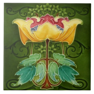 Keramiskt plattor - Gult Blommigt Art nouveau Kakelplatta