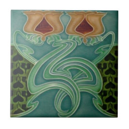 Keramiskt plattor - Gult Blommigt Art nouveau Kakelplatta