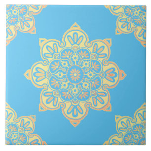 Keramiskt plattor, gult medallion Cerulean Blue Kakelplatta