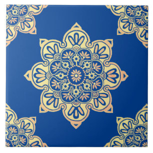 Keramiskt plattor, gult medallion deep blue kakelplatta