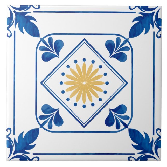 Keramiskt plattor (Gult), Medelhavsborre (Rosette) Kakelplatta (Framsidan)