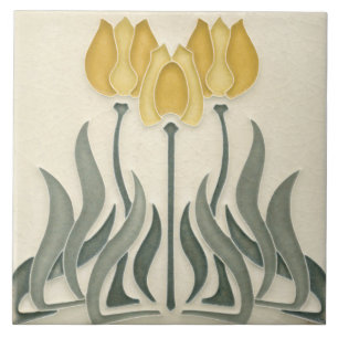Keramiskt plattor - Gult-tulpaner i Art nouveau Kakelplatta