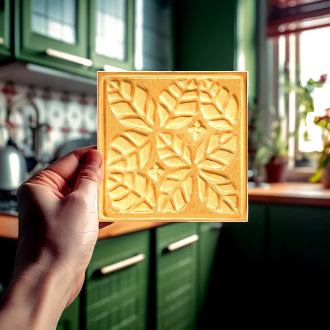 Keramiskt plattor med Ginger Stylized Ovate Löv Kakelplatta (Ginger glazed ovate leaf tiles.
)