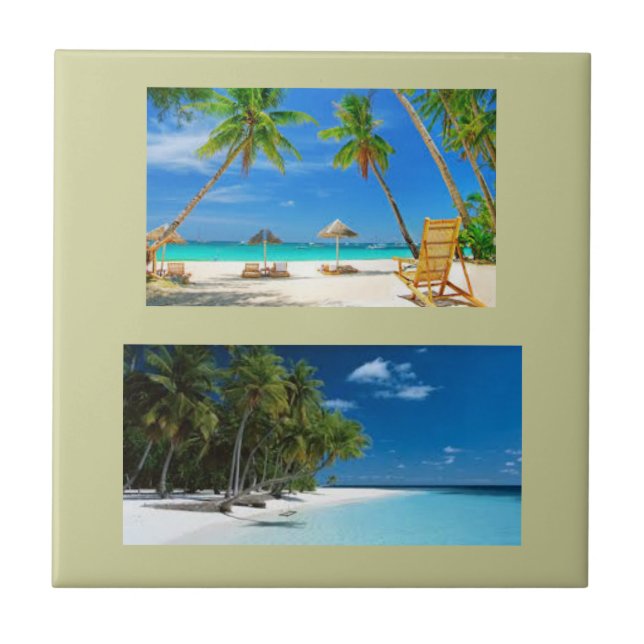 Keramiskt plattor med två strandscener kakelplatta (Framsidan)