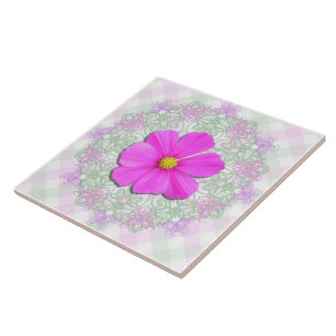 Keramiskt plattor - Mörk Rosa Cosmos på Snöre & La Kakelplatta