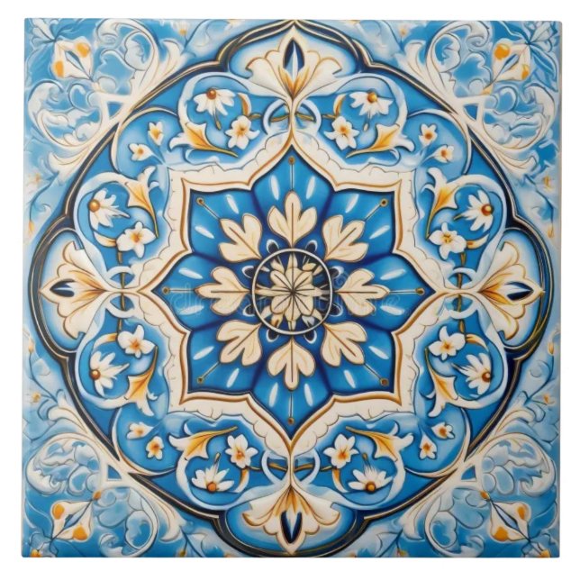 Keramiskt plattor - Persian Stil White Blue Beige Kakelplatta (Framsidan)