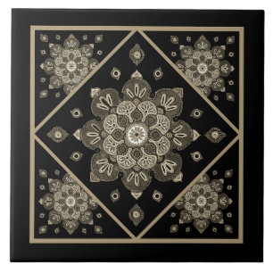 Keramiskt plattor, Sepia Medallions på svart Kakelplatta
