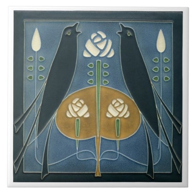 Keramiskt plattor - Songbird Art nouveau Blommigt  Kakelplatta (Framsidan)