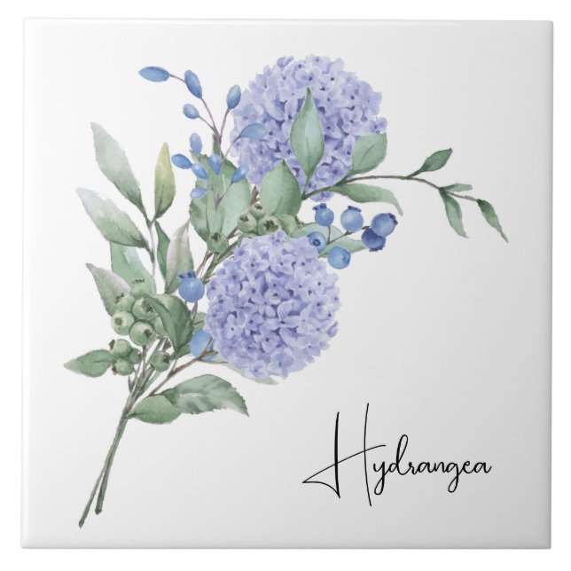 Keramiskt plattor/trivet-Blommigt Hydrangea Kakelplatta (Framsidan)