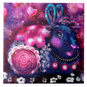 Keramiskt plattor - Vitaktisk kanin "Glamor Bunny" Kakelplatta