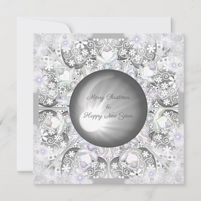 Keramiskt spetsgrått & snöflinga julkort (Framsida)