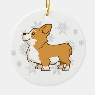 Keramiskt vinter-Corgi-ornament Julgransprydnad Keramik