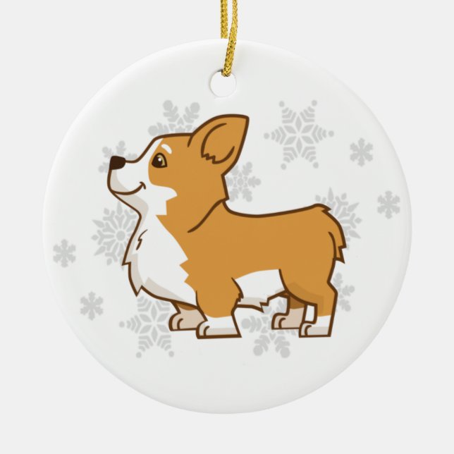 Keramiskt vinter-Corgi-ornament Julgransprydnad Keramik (Framsidan)