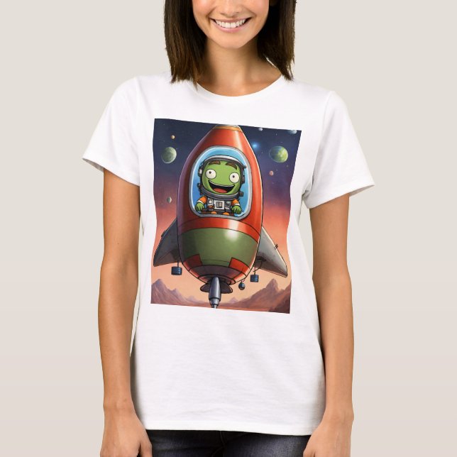 "Kerbal Riding Space Rocket T-Shirt - Äventyr Aw (Framsida)