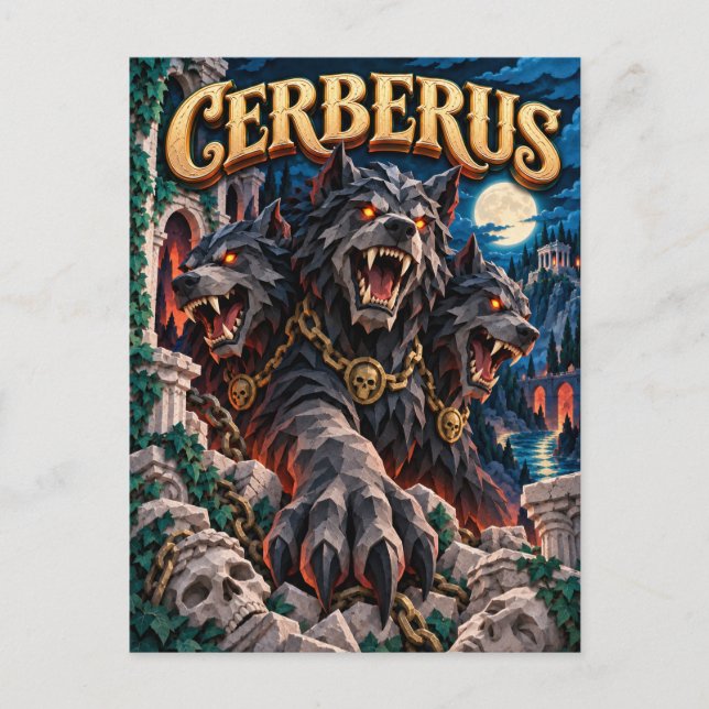 Kerberus, Pappersklippsmonster Vykort (Framsida)