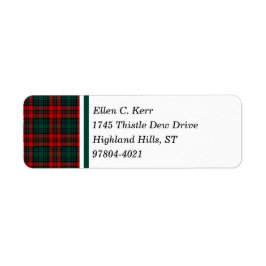Kerr Klan Red, Grönt och Black Scottish Tartan Returadress Etikett