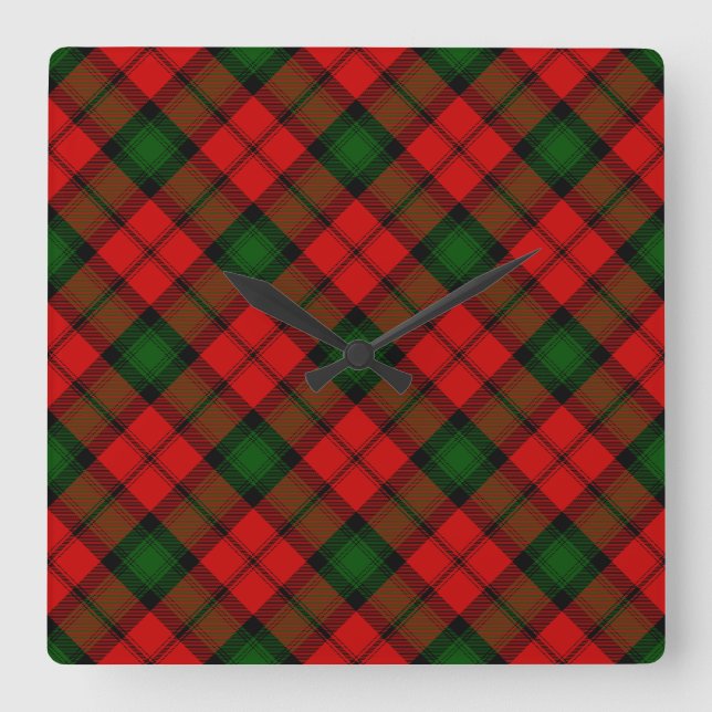 Kerr tartan Red grönt plaid Fyrkantig Klocka (Framsida)
