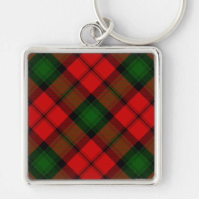 Kerr tartan Red grönt plaid Fyrkantig Silverfärgad Nyckelring (Framsidan)