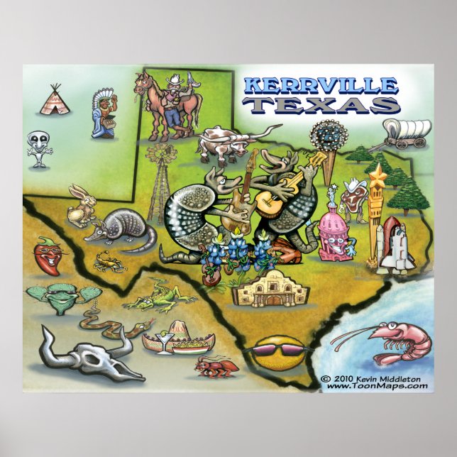 Kerrville TEXAS Karta Poster (Framsidan)