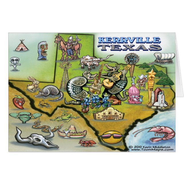 Kerrville TEXAS Karta Tee Hälsningskort (Framsidan Horizontal)