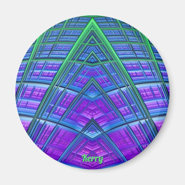 KERRY ~Blue, Grönt och Lila ~ Abstrakt Fractal ~ Magnet (Framsidan)