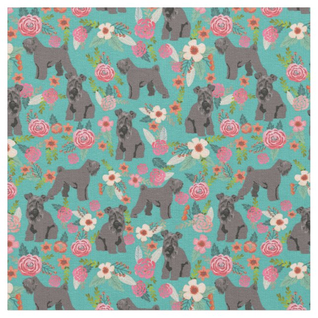 kerry blue skräcker hund vintage blommigts turkos tyg (Närbild)