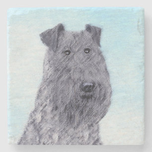 Kerry Blue Terrier målning Cute Original Hund Art Stenunderlägg