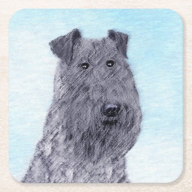 Kerry Blue Terrier målning Cute Original Hund Art Underlägg Papper Kvadrat (Framsidan)