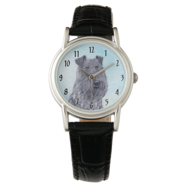 Kerry Blue Terrier-målning Söt Original Hundkonst Armbandsur (Framsida)