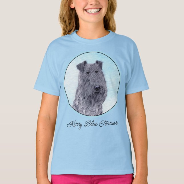 Kerry Blue Terrier-målning Söt original hundkonst T Shirt (Framsida)