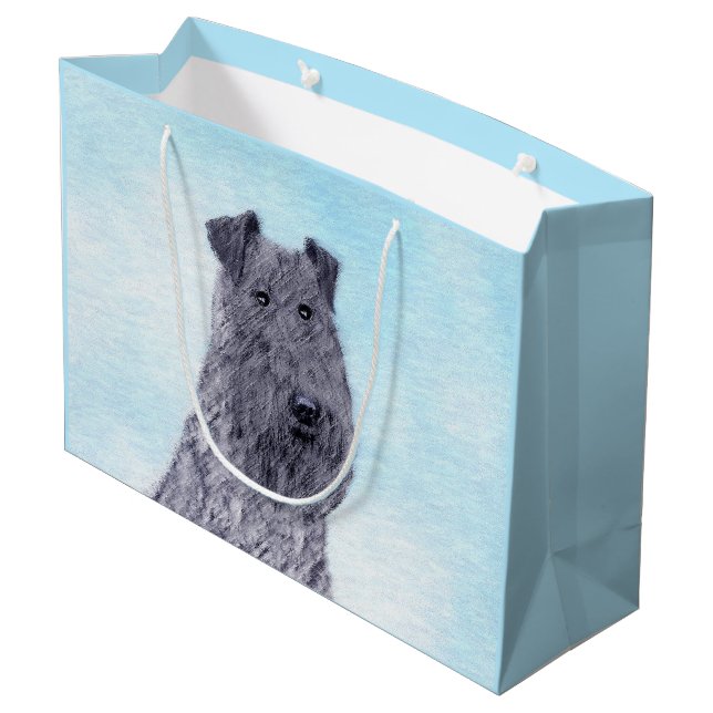 Kerry Blue Terrier Painting Cute Original Hund Art (Baksidan Vinklad)