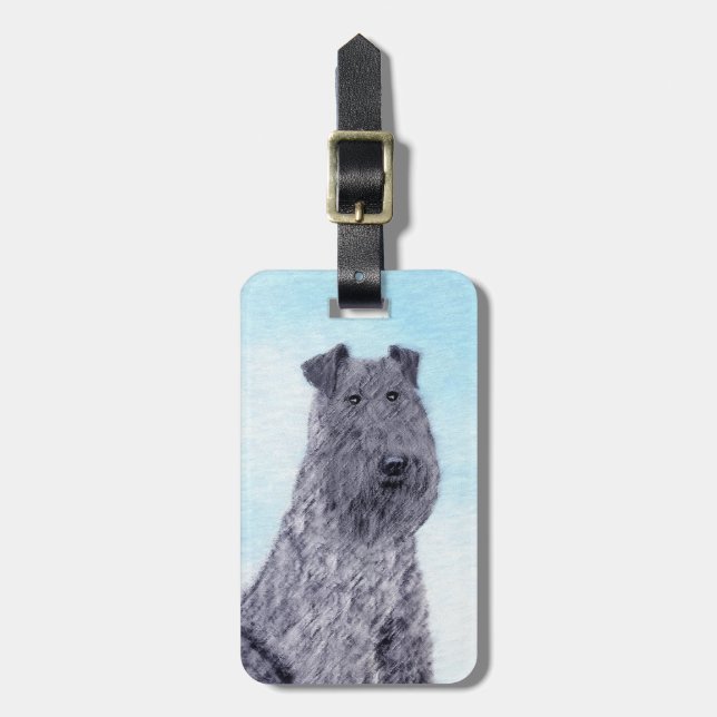 Kerry Blue Terrier Painting Cute Original Hund Art Bagagebricka (Vertikal Framsida)