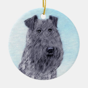 Kerry Blue Terrier Painting Cute Original Hund Art Julgransprydnad Keramik