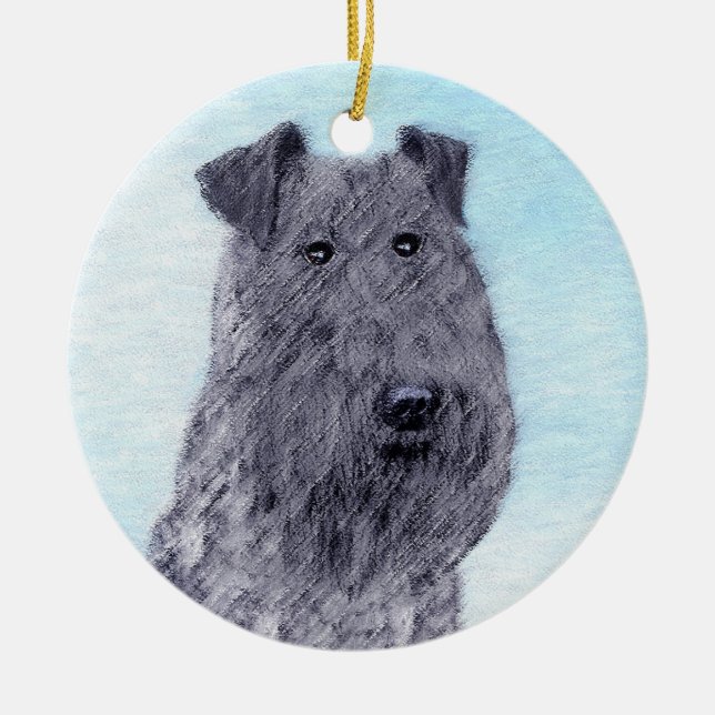 Kerry Blue Terrier Painting Cute Original Hund Art Julgransprydnad Keramik (Framsidan)