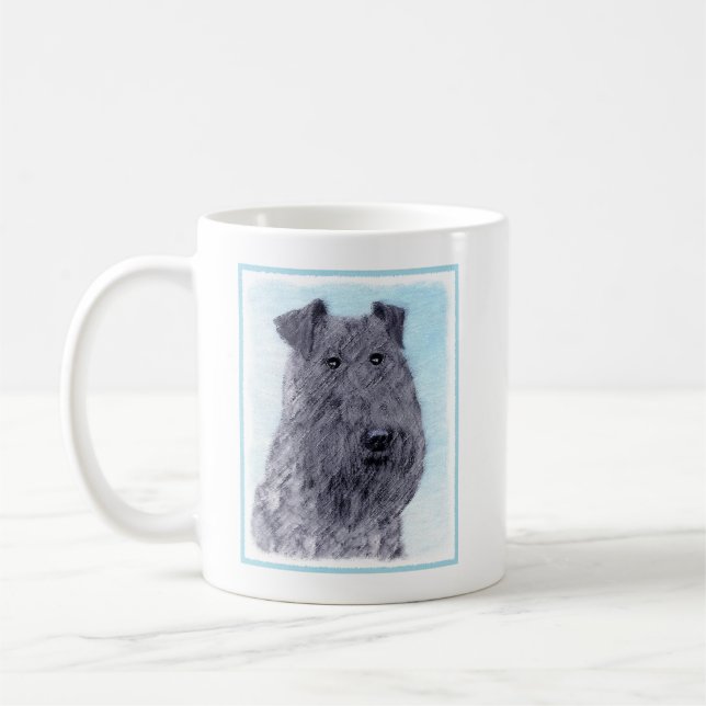 Kerry Blue Terrier Painting Cute Original Hund Art Kaffemugg (Vänster)