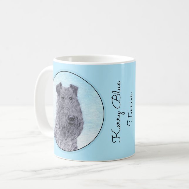 Kerry Blue Terrier Painting Cute Original Hund Art Kaffemugg (Framsida vänster)