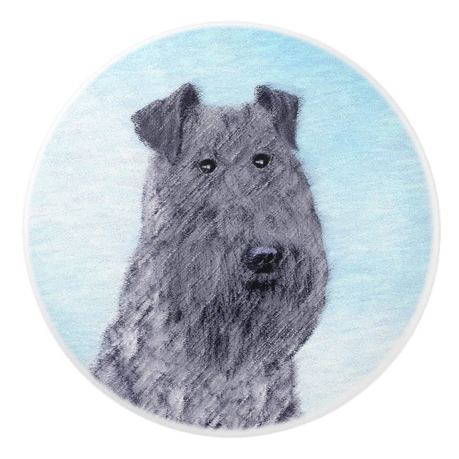 Kerry Blue Terrier Painting Cute Original Hund Art Knopp (Framsidan)