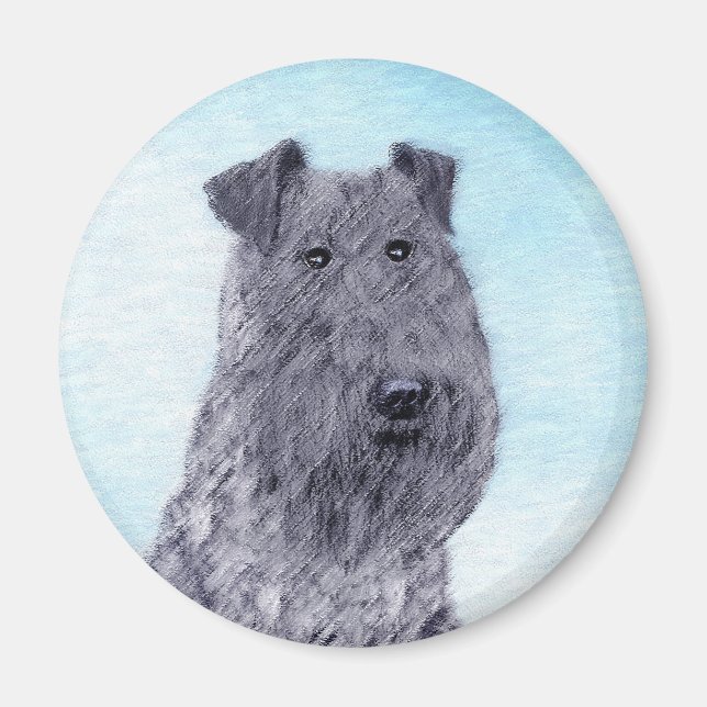 Kerry Blue Terrier Painting Cute Original Hund Art Magnet (Framsidan)