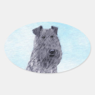 Kerry Blue Terrier Painting Cute Original Hund Art Ovalt Klistermärke