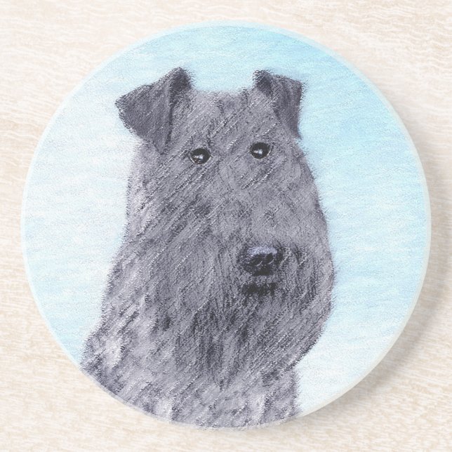 Kerry Blue Terrier Painting Cute Original Hund Art Underlägg (Framsidan)