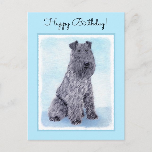 Kerry Blue Terrier Painting Cute Original Hund Art Vykort (Framsida)