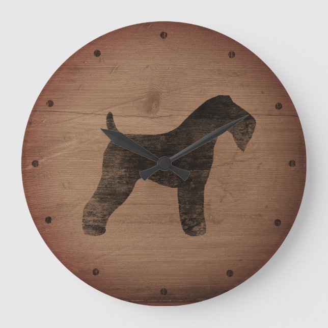Kerry Blue Terrier Silhouette Rustic Stor Klocka (Framsida)