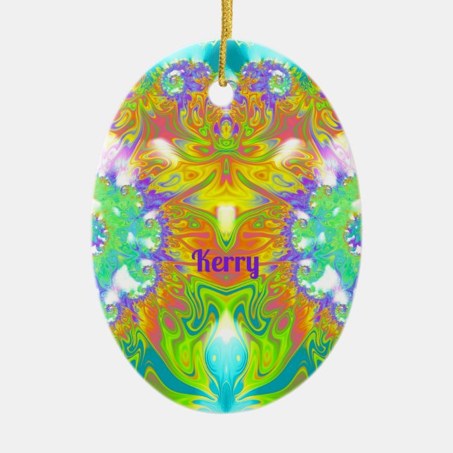 KERRY ~ PÅSKÄGG ~ FRACTAL Multifärgad Söt Julgransprydnad Keramik (Framsidan)
