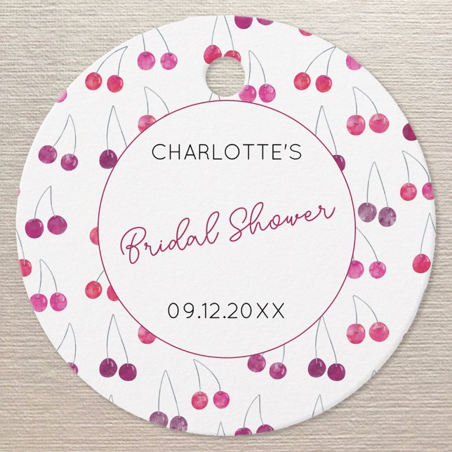 Kerry Watercolor Bröllopsfest Personlig Gåvor Etiketter (Personalized custom text cherry watercolor bridal shower favor tags)